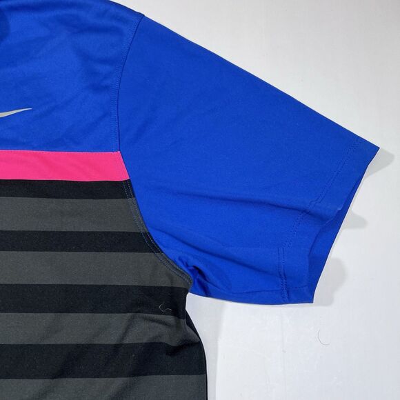 Nike Golf Tour Performance Dri-Fit Polo Shirt Bue Pink Stripe Men's Large - Picture 5 of 8